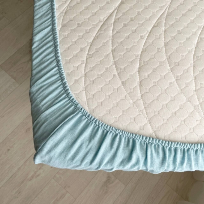 Husa saltea patuț bebe copii din muselină 120 x 60 cm, albastru (5)